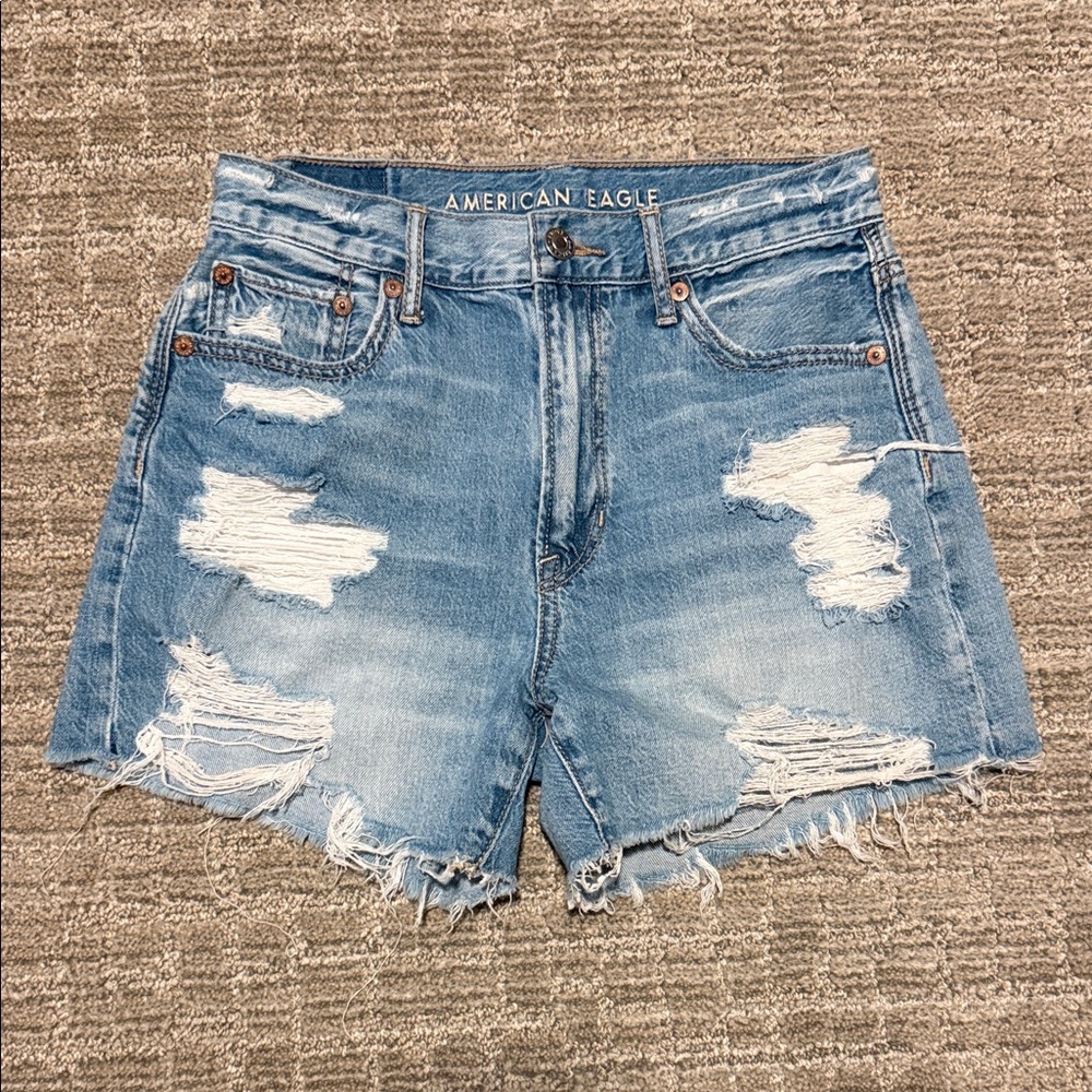 American Eagle Outfitters 90s Boyfriend Light Blue Distressed Jean Shorts